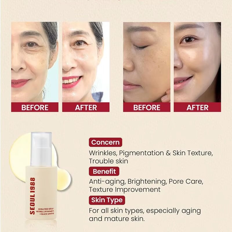 SEOUL 1988 Retinol Face Serum Fade Fine Wrinkle Moisturizing Whitening Remove Spot Shrink Pores Beauty Skin Care - Image 5