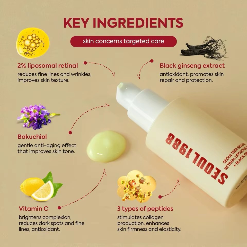 SEOUL 1988 Retinol Face Serum Fade Fine Wrinkle Moisturizing Whitening Remove Spot Shrink Pores Beauty Skin Care - Image 4