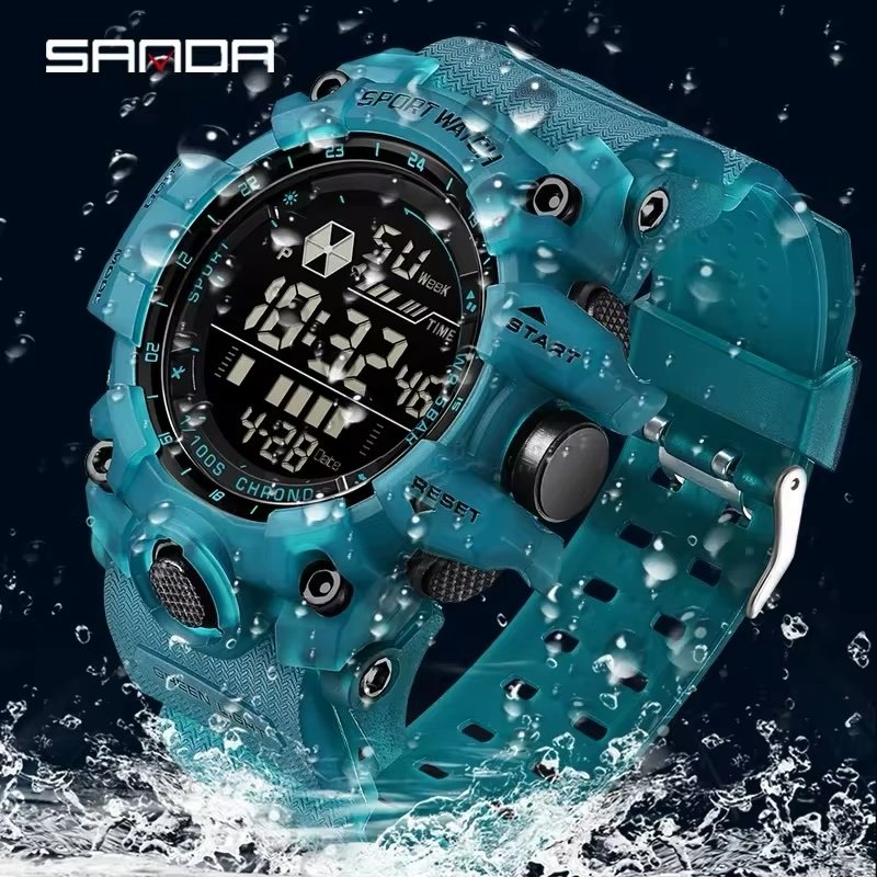 SANDA Men Outdoor Sports Watch Waterproof LED Analog Digital Show Multifunction Big Dial Electronic Wristwatch G style Male Cloc - Image 2