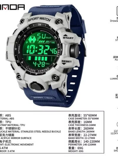 SANDA Men Outdoor Sports Watch Waterproof LED Analog Digital Show Multifunction Big Dial Electronic Wristwatch G style Male Cloc
