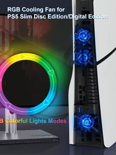 Cooling Fan For PS5 Slim Disc/Digital Console Cooling System with USB 3.0 Port Cooler For PlayStation 5 Slim Accessories